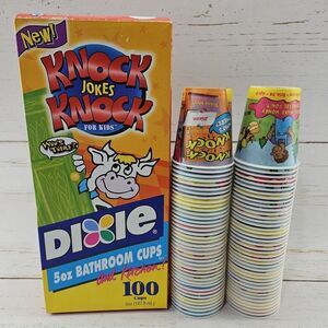 Vintage Dixie Cup Knock Knock Jokes Lot of‎ 81 Wax Paper Cups 5 oz DECOR ONLY